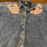 Cowgirl Western Acid Wash Vintage Shirt Embroidered Embellished Studs Floral L Blue Size L Photo 5