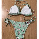 Romwe New Women’s 2Pc Floral Print Ribbed Bikini 👙 Cheeky Swimsuit Mint etc Small Photo 2