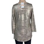 JM Collection  Womens Blouse Top Space Dye Zipper Metallic Gold Foil Petite Small Photo 3