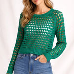 ASTR  The Label green open knit crewneck sweater Medium Photo 0