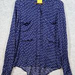 Maeve  Navy Blue Button Up Blouse Bird‎ Print Size 12 Long Sleeve Shirt Photo 0