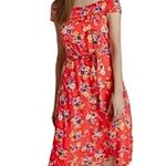 Anthropologie Red Floral Off-Shoulder Midi sundress summer belted Photo 0