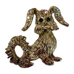 Vintage Multicolored Rhinestones Gold Tone Puppy Dog Lapel Pin Brooch Photo 0