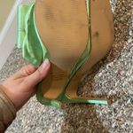 EGO Womens  Adorable Satiny Green High Heel Mules With Bow Photo 7