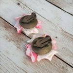 Vintage Clip On Earrings Large Pink & Cream Shell? with Beads Photo 2