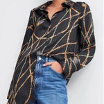 ZARA  TRF Tunic Top Womens M Black Chain Print Longline Button Front Modern Chic Photo 0