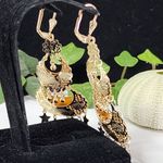 Boho Tricolor Gold Big Dangling Chandelier Filigree Earrings Photo 6