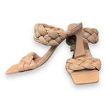 Marc Fisher Womens Hammy Heeled Sandal 8.5M Leather Chunky Woven Straps Beige Photo 4