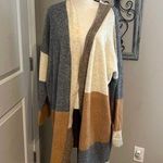 BKE  Cardigan Sweater Colorblock Fall Gray Brown Tan Neutral long open front Photo 0