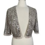 Gal Meets Glam Collection Diana Silver Sequin Crop Bolero Jacket Women's US 12 Photo 3