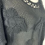 Chico's New  Black Floral Crochet Applique Open Knit Short Sleeve Sweater Size XL Photo 1