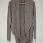 Vivienne Tam Neutral Taupe Rib Knit Waterfall Cardigan Longline Drape Sweater Photo 0
