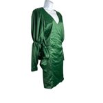 Marks & Curves Emerald Green Satin Wrap Midi Dress Puff Sleeve Tie Waist Large Photo 3