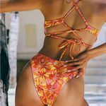 Berlook Orange Floral Cut Out Bikini Top and bottom 07 Size M Photo 6