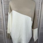Women's Ribbed Colorblock Mockneck Sweater Tan/Cream Photo 0