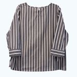 Van Heusen Gray White Striped Long Sleeve Tie Cuff Blouse Top Womens XL Photo 3