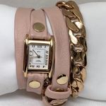 La Mer Collections Women's gold tone Chain pink leather band Wrap 22mm running Photo 0