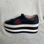 Gucci  Womens Leather Peggy‎ Signature Stripe Platform Sneakers Black Size 34 4 Photo 6
