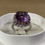 Cushion Purple Fluorite & Rhodolite Garnet Sterling Silver 925 Ring Halo Sz 9 Photo 0