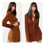 With Jean Andy Dress in Chocolate Long Sleeve Mini Dress Brown Size XS Photo 2