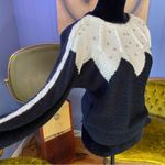 Vintage 80s Cream and Black Angora Lambs Wool Blend Batwing Sweater Size undefined Photo 3