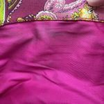 Ralph Lauren Vachetta Leather Paisley Canvas Purse Handbag Round Bamboo Handle Pink Photo 15