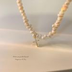Zircon Cross Pearl Necklace Collarbone Chain Photo 3