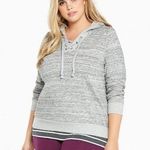 Torrid Gray Lace Up Cropped Hoodie Sweatshirt - Size 0 (12/Large) - Long Sleeves Photo 0
