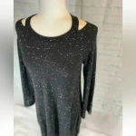 Loft Ann Taylor  Sweater Dress Black Speckled Long Sleeve cold Shoulder petite XS Photo 1
