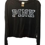 PINK - Victoria's Secret  Black Hoodie Long Sleeve Cropped Pullover‎ Small Photo 0