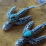 Natural Blue Moon Turquoise Cactus Earrings Silver Photo 1