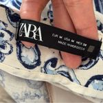 ZARA  Wide Leg Paisley Print Pants Linen Blend Blue White M Photo 7