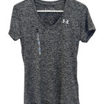Under Armour  Tech Twist Womens XS V Neck Short Sleeve Shirt Black White Loose Photo 0