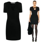 Alexander Wang Black Alpaca Rope-Detail Fuzzy Short Sleeve Mini Sweater Dress Photo 1