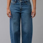 American Eagle  Mid Rise Stretch Barrel Ankle Jeans Blue 6 Petite Photo 0