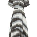 Officine Générale Nadia Gray Striped Linen Short Sleeve Button Front Shirt Dress Size L Photo 5