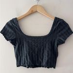 Aerie  Offline Charcoal Gray Ribbed Square Neck Crop Top Lettuce Hem Photo 2