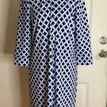 Talbots  Blue and White Geometric Shirt Dress with gold buttons size PM NWT Photo 0