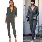 Monrow Jumpsuit Crepe Long Sleeve Collared Button Down Olive Green Size Large Photo 1