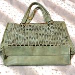 Anthropologie Beach Front Tote Bag Perforated Cut Out Faux Leather Green Photo 2