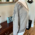 Cozy Sweater Fringe Western V Neck Rodeo Acrylic Wool Womens S Oversized Tan Photo 7