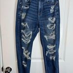 American Eagle Sz 6 Denim Stretch Mom-Jean Style Cotton Hole Distressed Jeans Photo 0