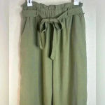 INDUSTRY REPUBLIC CLOTHING Wide Leg Paperbag Pants In Olive size Medium Green Photo 4