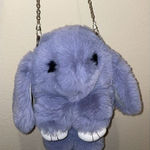 Furry Soft‎ Rabbit shaped 12" crossbody/backpack Blue Gold Tone Chain Strap Photo 0