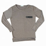 Ginger G  Women’s Brown Long Sleeve Top with Black Zipper Pocket Size Small Photo 0