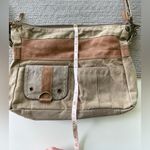 Myra Bag Tan Gray Canvas Leather Purse Shoulder Bag Tote Bag Photo 4