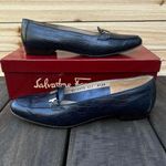 Salvatore Ferragamo Vintage Navy Blue Leather Alligator  Loafers w/ Gold w/ Box Photo 2