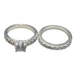 Solitaire Engagement Wedding Ring Set 2 Cz Solitaire Eternity Band Silver Size 5 Photo 6