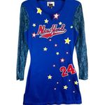 Vintage Raw Blue Jersey Dress L Blue New York Lace Sleeves Sporty Y2K Streetwear Size L Photo 0