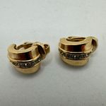 Christian Dior  Gold‎ Tone Rhinestone Small Half Hoop Clip On Earrings Vintage Photo 1